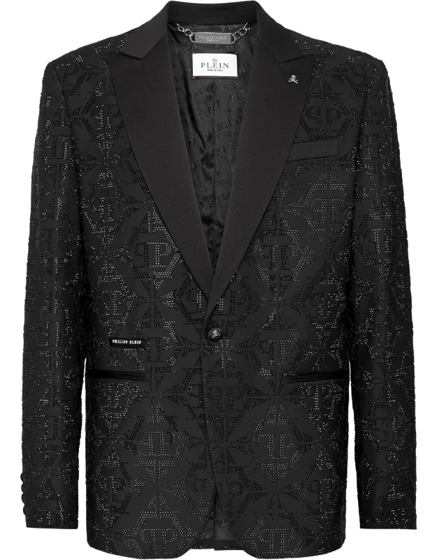 Blazer Lord Fit Hexagon With Rhinestoned Pp Hexagon And Satin Peak Lapel