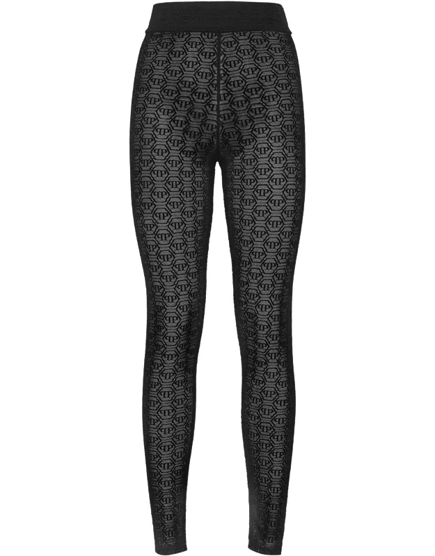 Tulle Leggings With Jacquard Woven And Elastic Waistband