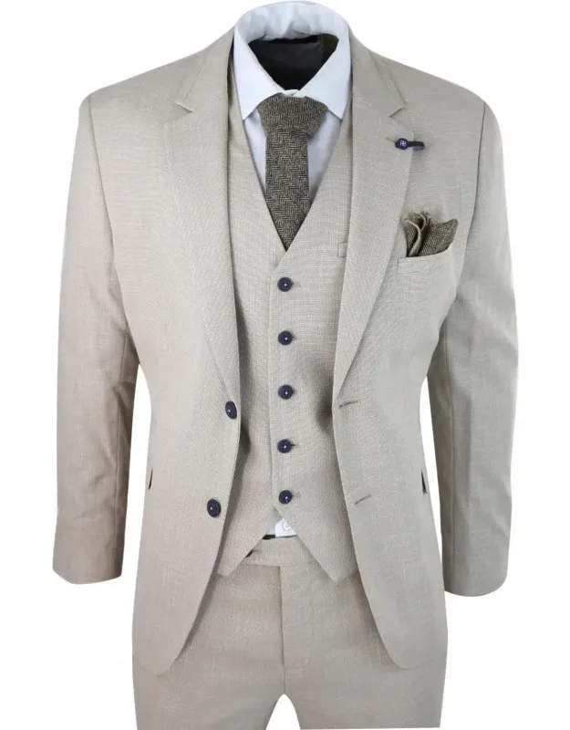 3 Piece Linen Summer Spring Classic Suit