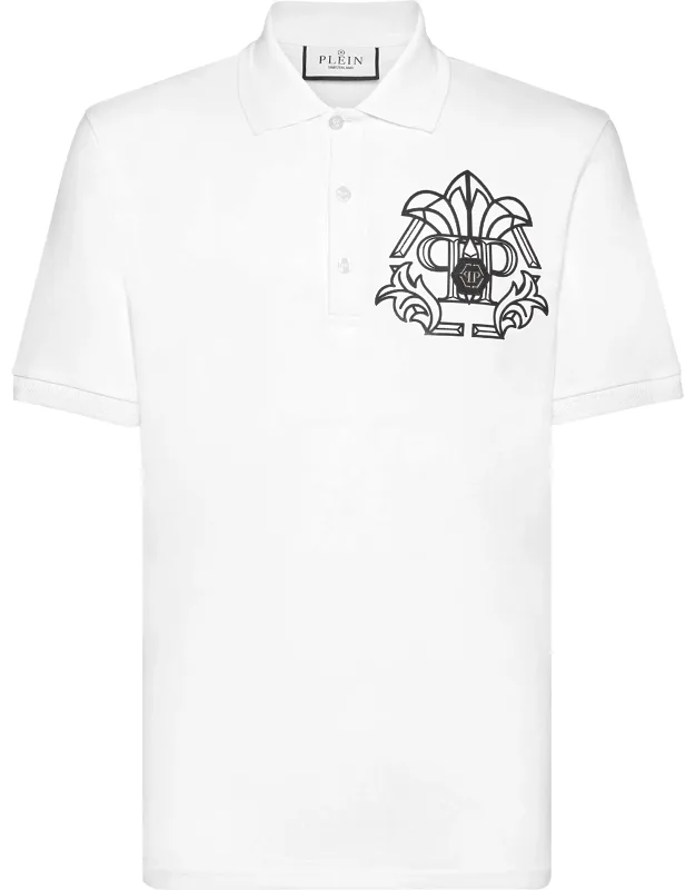 Pique Polo Shirt Ss Skull & Bones With Rhinestones Applications And Chevron Rib Knit Collar And Cuffs