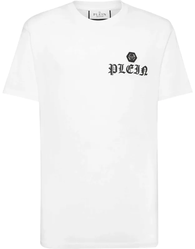 T-shirt Round Neck Ss With Gothic-style Letterings And Pp Hexagon Patch