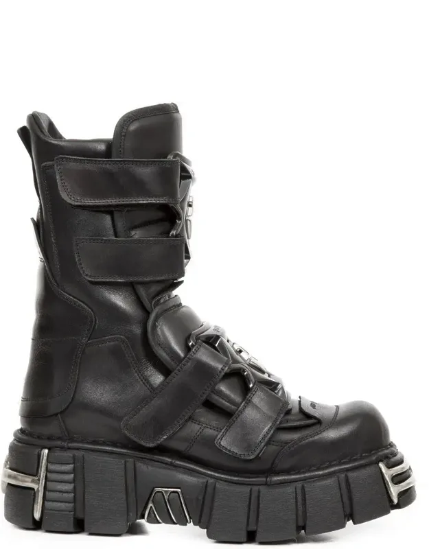 Punk Mid Calf Leather Boots