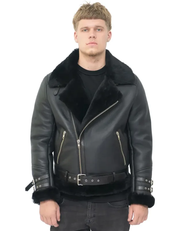 Hayle Biker Jacket With Thick Sheepskin Lining And Adjustable Cuffs
