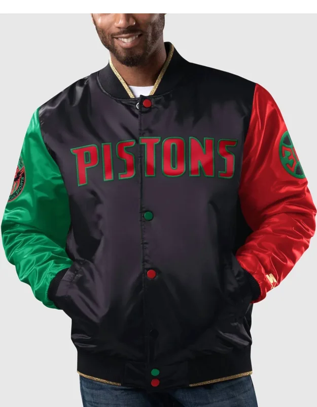Detroit Pistons History Month Quilted Lining Satin Full-snap Jacket