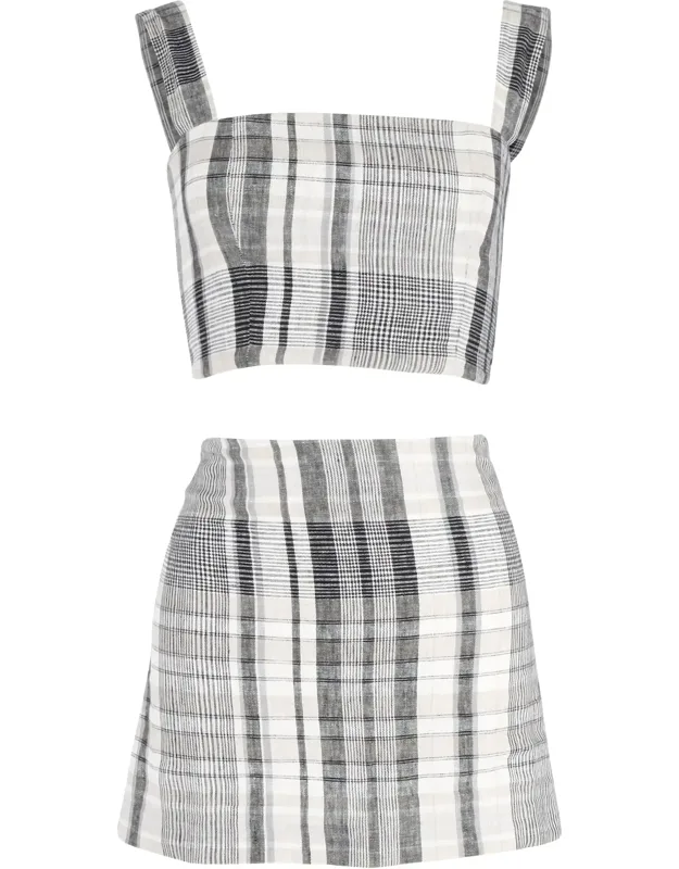 Plaid Top And Mini Skirt Set