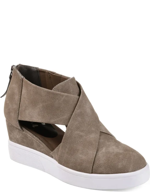 Journee Collection Seena Sneaker Wedge With Crisscross Design And Back Heel Zip