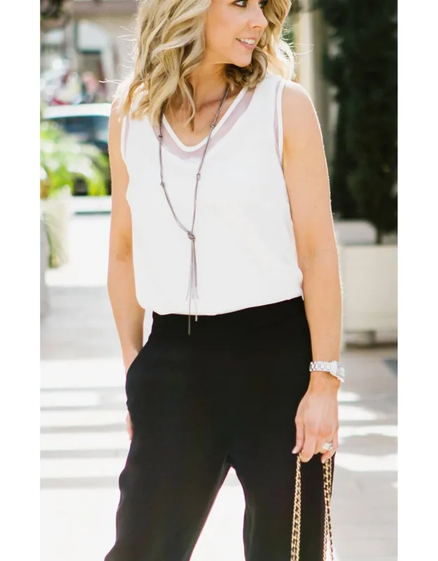 Mesh Trim V-neck Tank
