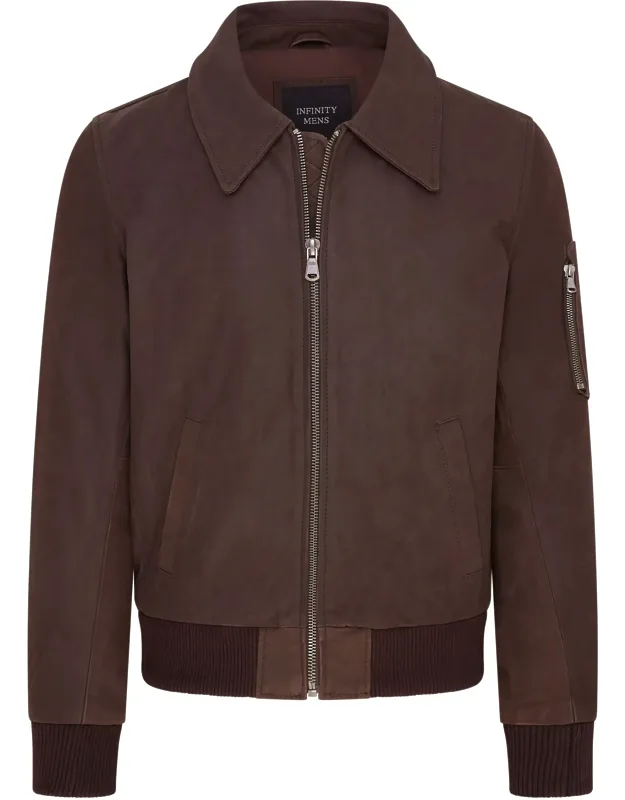 Bomber Jacket-eura High Quality Real Cow Hide, Rib Knit Waist And Cuffs For Tapered Fit
