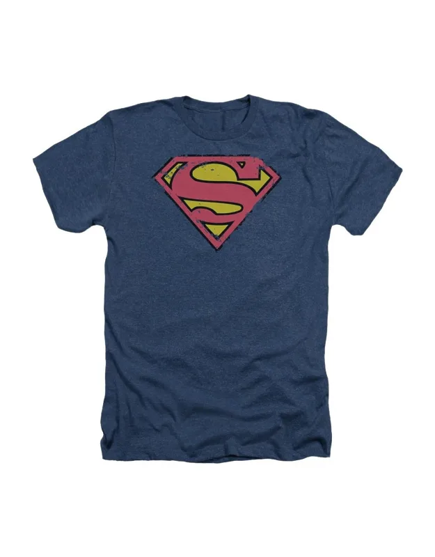 Superman Distressed Shield Heather Tee - Stylish For Everyday Wear, 50% Cotton And 50% Polyester