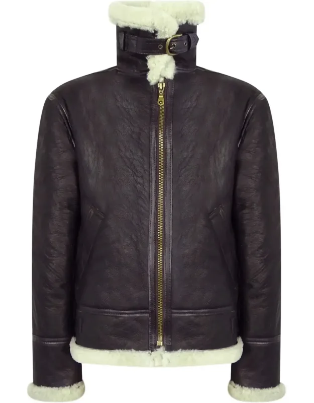 Vintage Sheepskin Pilot Jacket With Turn Down Collar And Full Sheepskin Lining