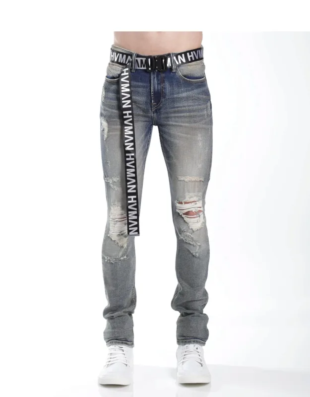 Strat Super Skinny Fit Jean W/black Belt In - Vintage Washed, Rips And Repairs