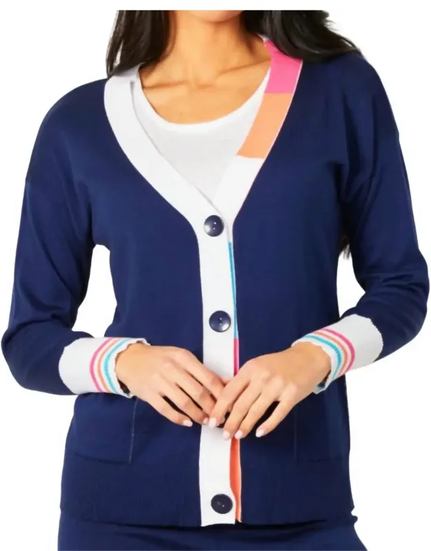 V-neck Stripe Button Cardigan