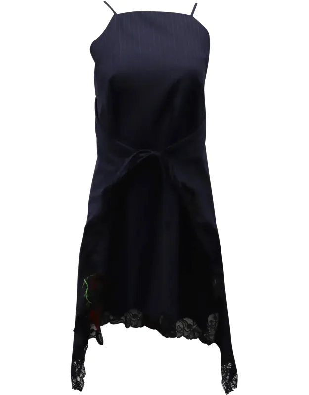 Roses Pinstripe A-line Apron Dress