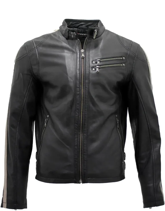 Cafe Racing Striped Leather Jacket