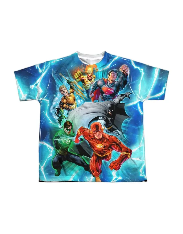 Justice League Of America Lightning Team Short Sleeve Poly Crew Tee - Stylish For Everyday Wear