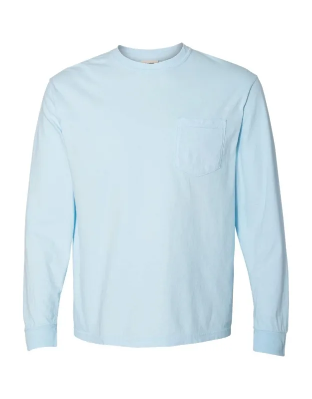 Garment-dyed Heavyweight Long Sleeve Pocket T-shirt With Relaxed Fit And Left Chest Pocket