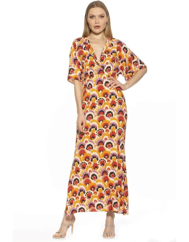 Naomi Draped Dress - Faux Surplice Bodice, Elbow-length Sleeves