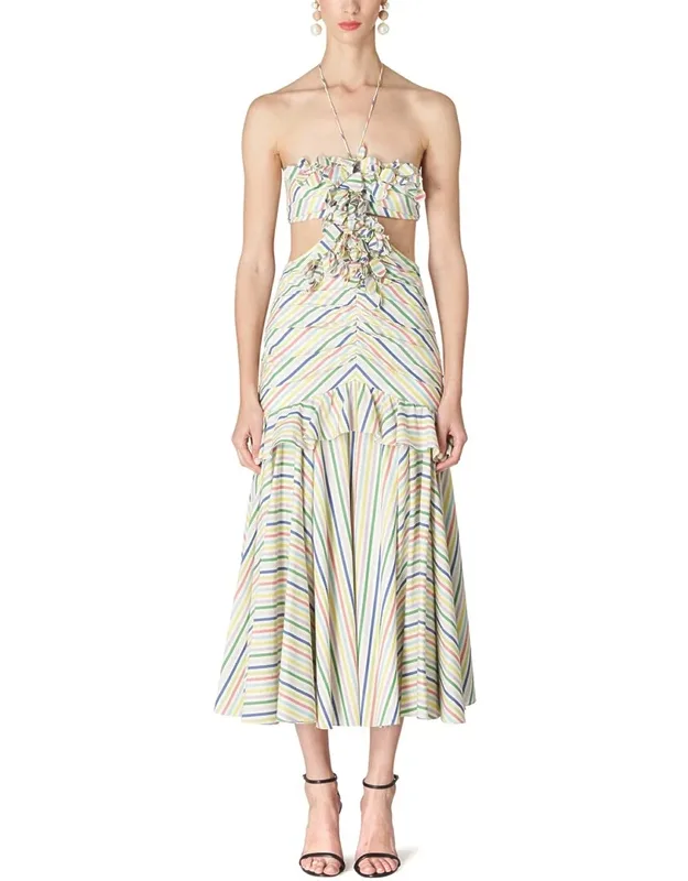Halter Bandeau Ruffled Edge Midi Dress