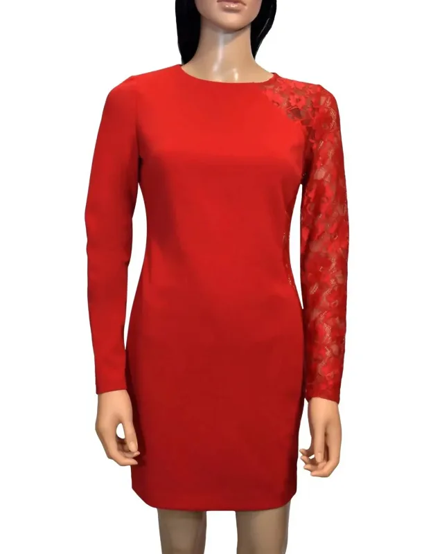 Lace Long Sleeve Knee-length Detailed Sheath Dress
