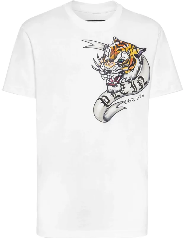 T-shirt Round Neck Ss With Tattoo Pattern Prints And Rib Knit Neckline