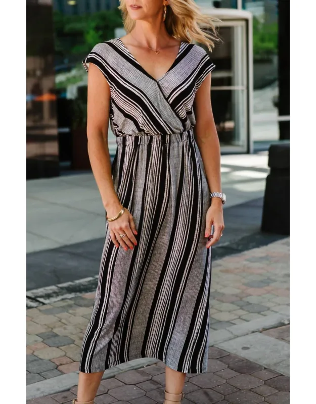 Striped V-neck Dress