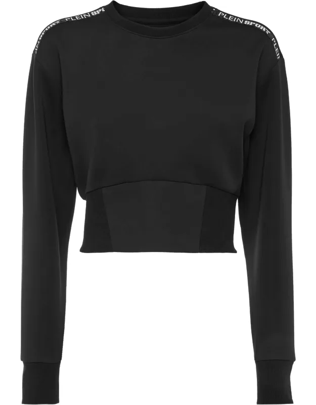 Cropped Sweatshirt Ls With Stretch Fleece Fabric And Brand Lettering