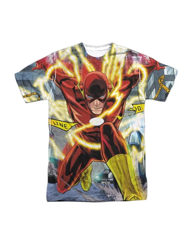 Justice League Of America Police Line Short Sleeve Tee - 100% Polyester, Stylish Everyday Wear