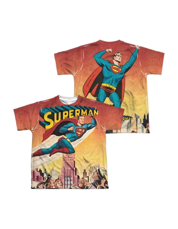 Superman City Flying (front/back Print) Short Sleeve Poly Crew Tee / T-shirt