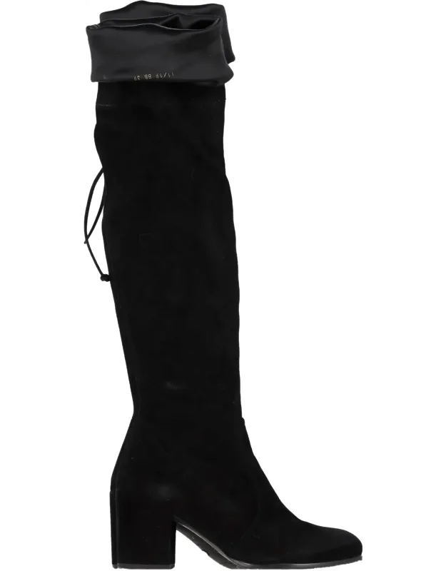 _knee High Boots In Suede With Mid Block Heel And Side Zip Fastening_
