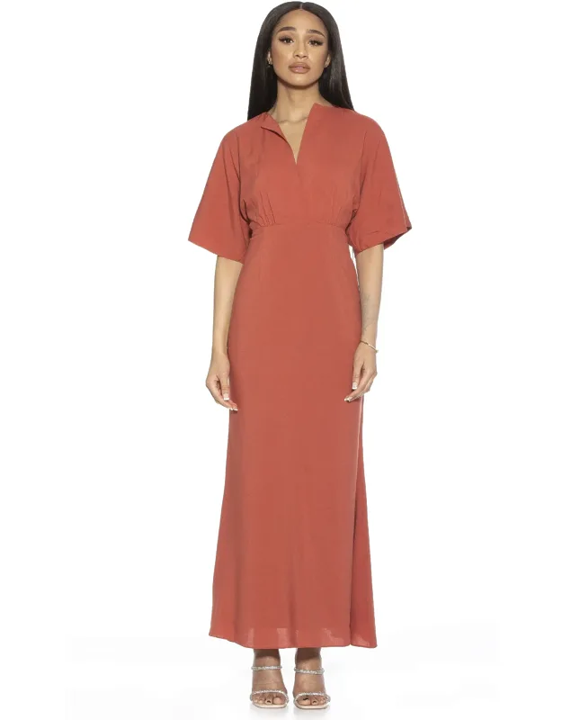 Naomi Draped Dress - Faux Surplice Bodice, Elbow-length Sleeves