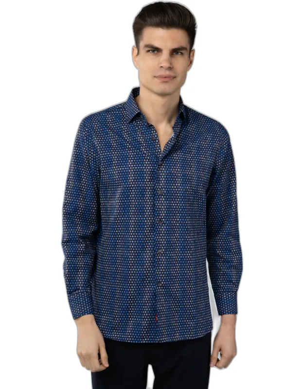 Multi Blue, Beige, And Lilac Circle Shirt