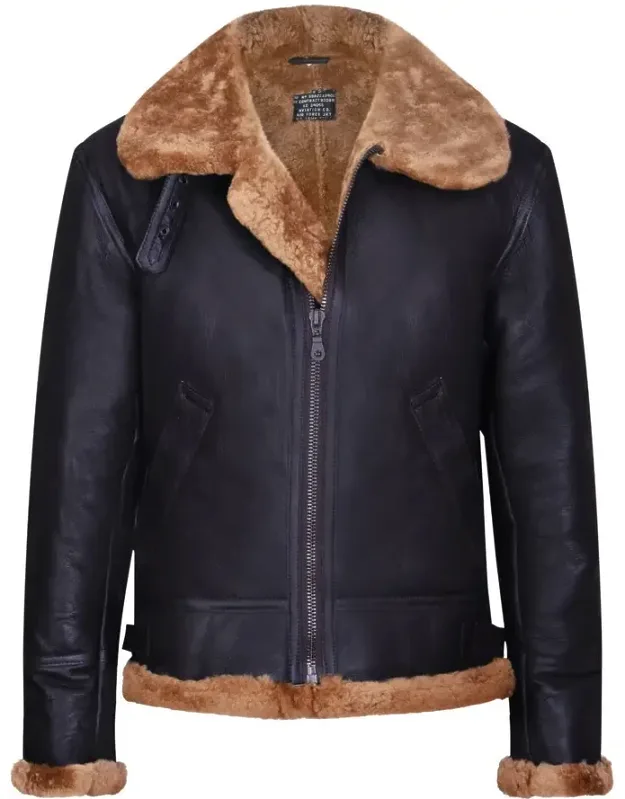 Pilot B3 Flying Shearling Sheepskin Wwii Bomber Aviator Jacket, Thick Sheepskin Lining, Adjustable Waist