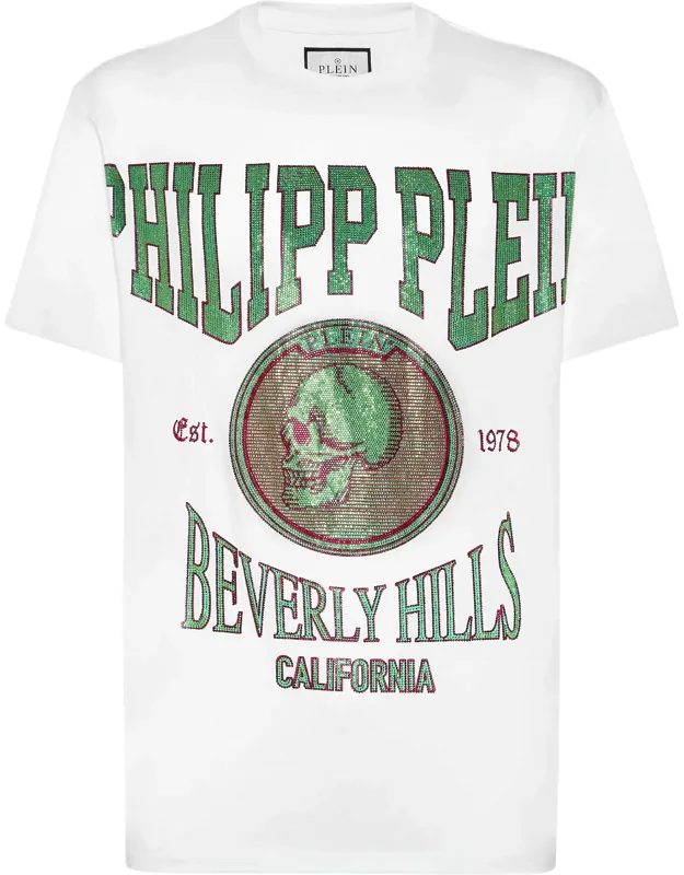 T-shirt Round Neck Ss With Crystals - Bejeweled Brand Iconic Elements Prints, Rib Knit Neckline