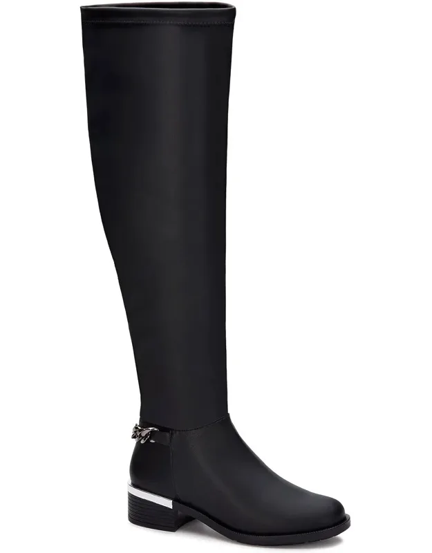 Tall Riding Boots With Chain Accent And Side Zipper