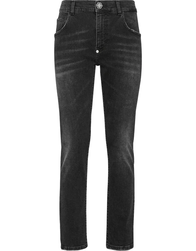 Denim Trousers Ex Fit With Pp Hexagon Patch And Metal Button