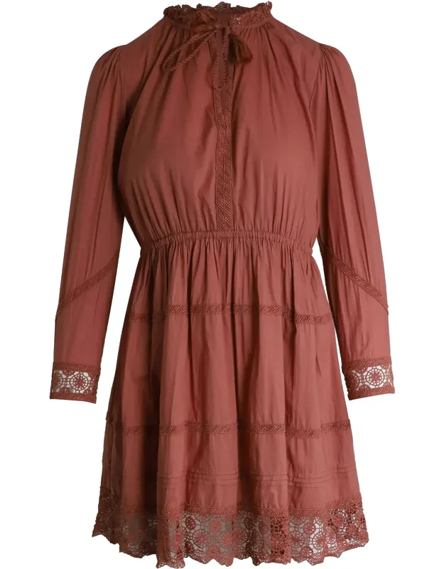 Tie-neck Crochet-trimmed Mini Dress