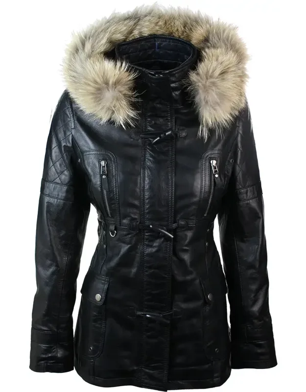 Mid Length Hooded Leather Trench Coat