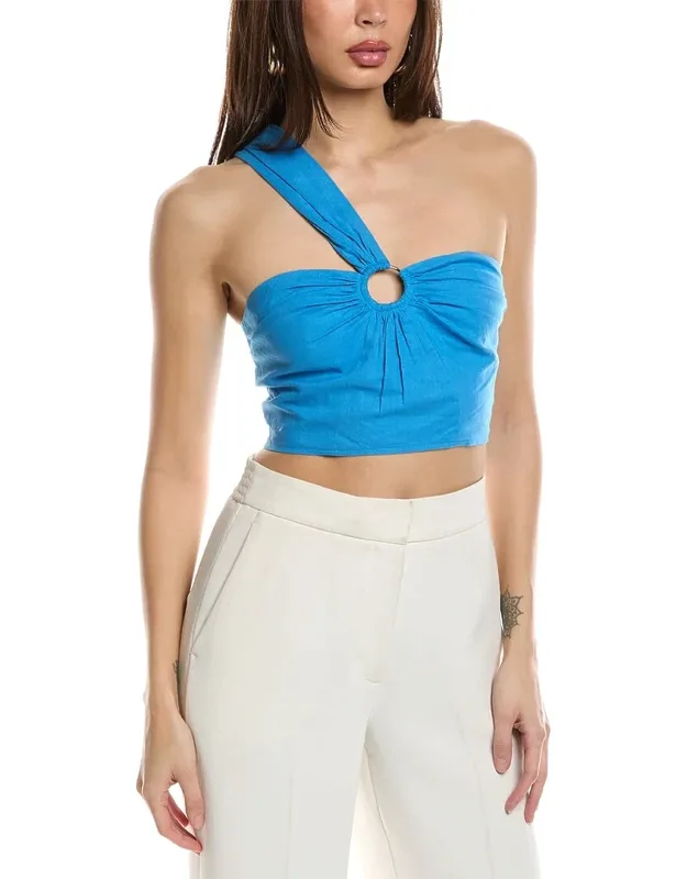 One-shoulder Linen-blend Crop Top