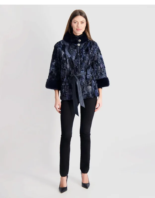 Lamb Jacket With Mink Stand Collar