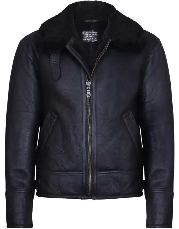 B3 Ww2 Leather Sheepskin Aviator Flying Jacket-charleston With Two Angled Pockets And Strap Adjustment At The Waist