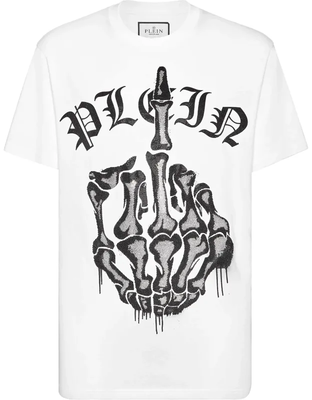T-shirt Round Neck Ss Iconic Plein With Rhinestones And Rib Knit Neckline