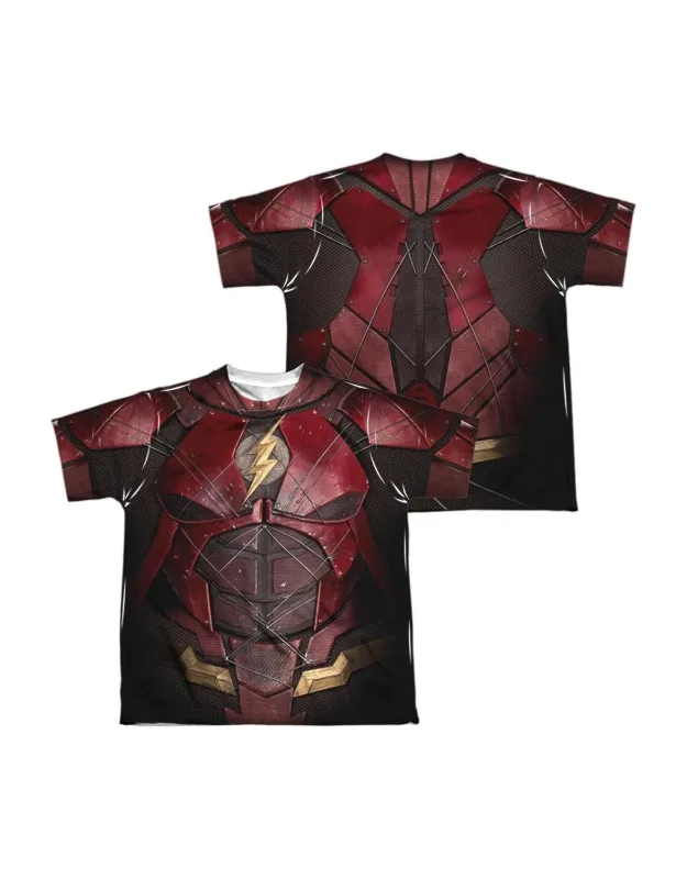 Justice League Movie Flash Uniform Short Sleeve Youth Poly Crew Tee - Stylish For Everyday Wear, 100% Authentic