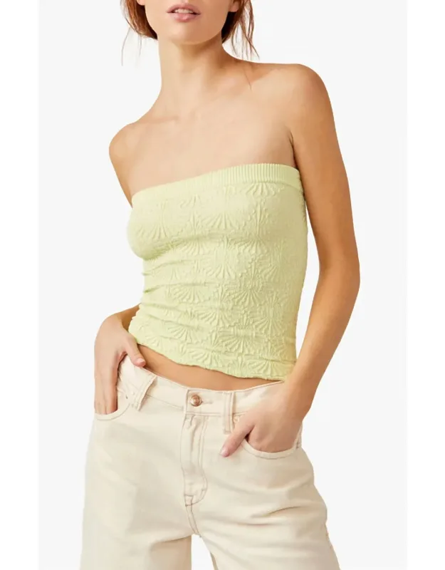 Love Letter Tube Top With Textured Pattern And Lettuce-edge Hemline