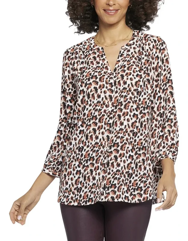 Pintuck Blouse With Concealed Button Front And Button Sleeve Detail