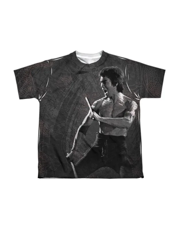 Bruce Lee Dragon Print Short Sleeve Poly Crew T-shirt, Stylish For Everyday Wear