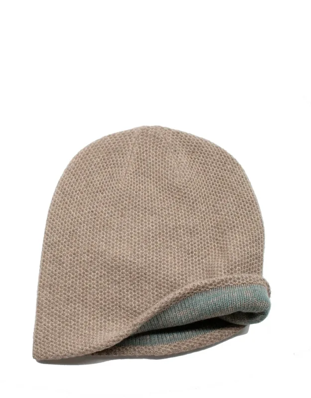 Cashmere Reversible Slouchy Hat - Honeycomb Stitch & Tweed Design