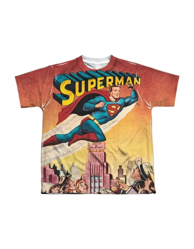 Superman City Flying Short Sleeve Poly Crew Tee - Stylish For Everyday Wear, 100% Officially Licensed