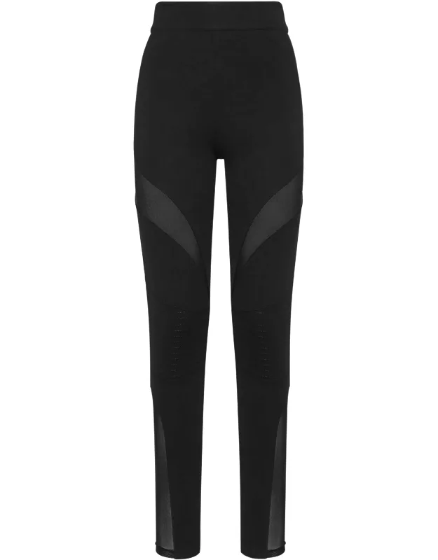 Biker Leggings With Quilted Details And Tulle Inserts