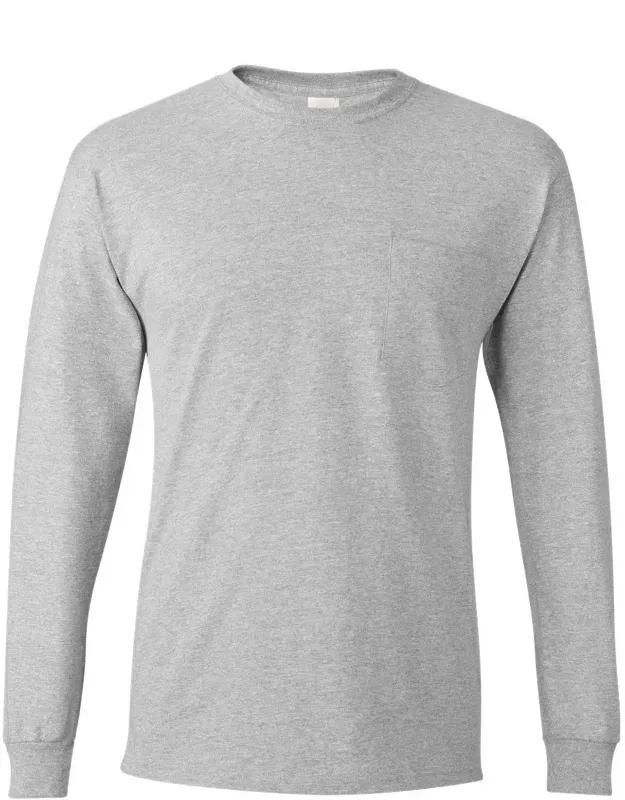 Authentic Long Sleeve Pocket T-shirt With Ribbed Cuffs And Tear Away Label