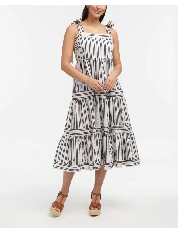 Striped Tiered Midi Dress